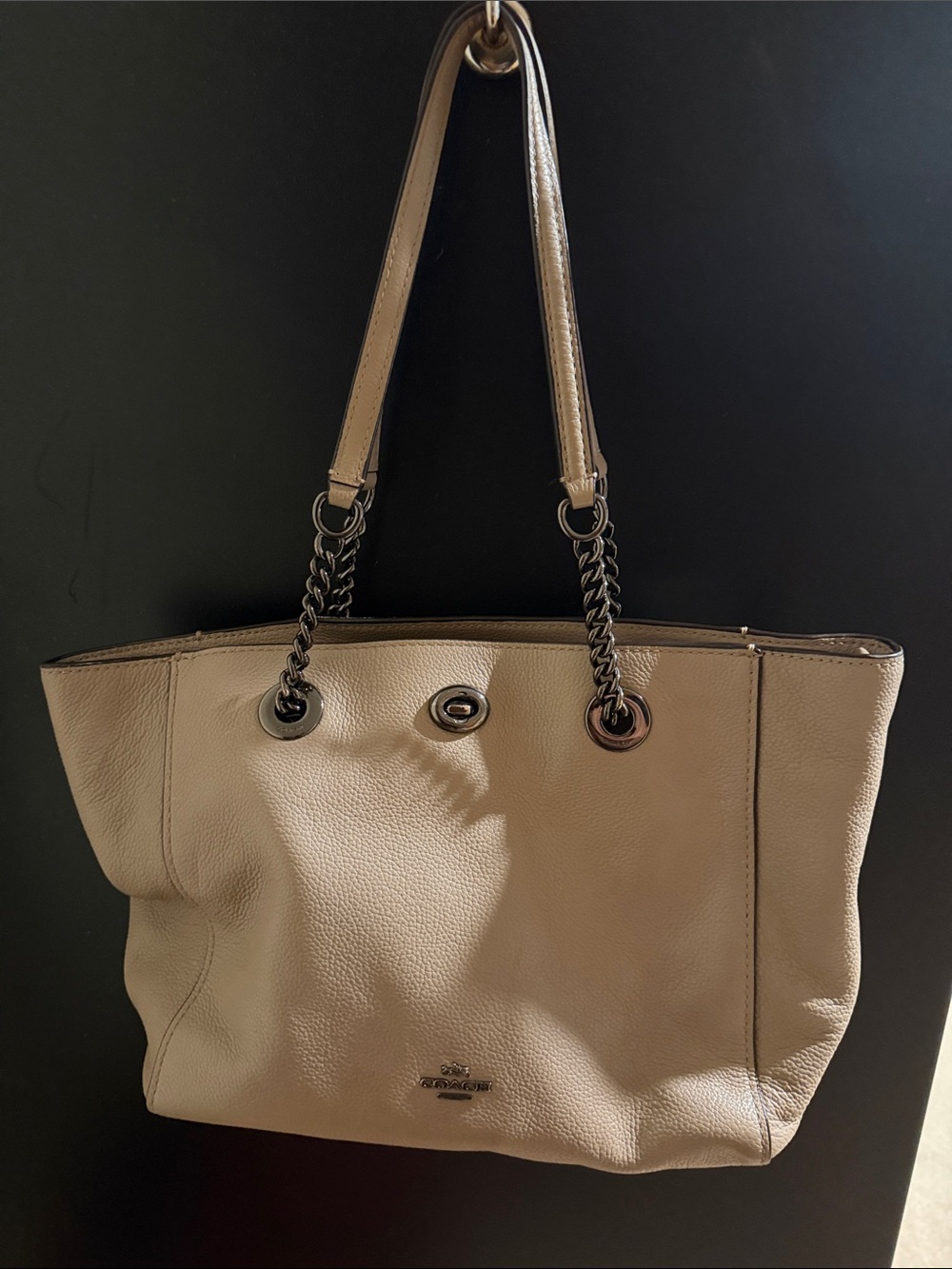 Coach Beige Pebbled Leather Shoulder Tote